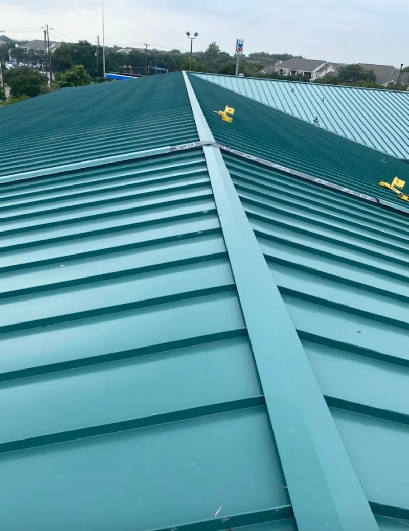 Green commercial metal roof ridge and valley for Metal Roof Repair in Aptos